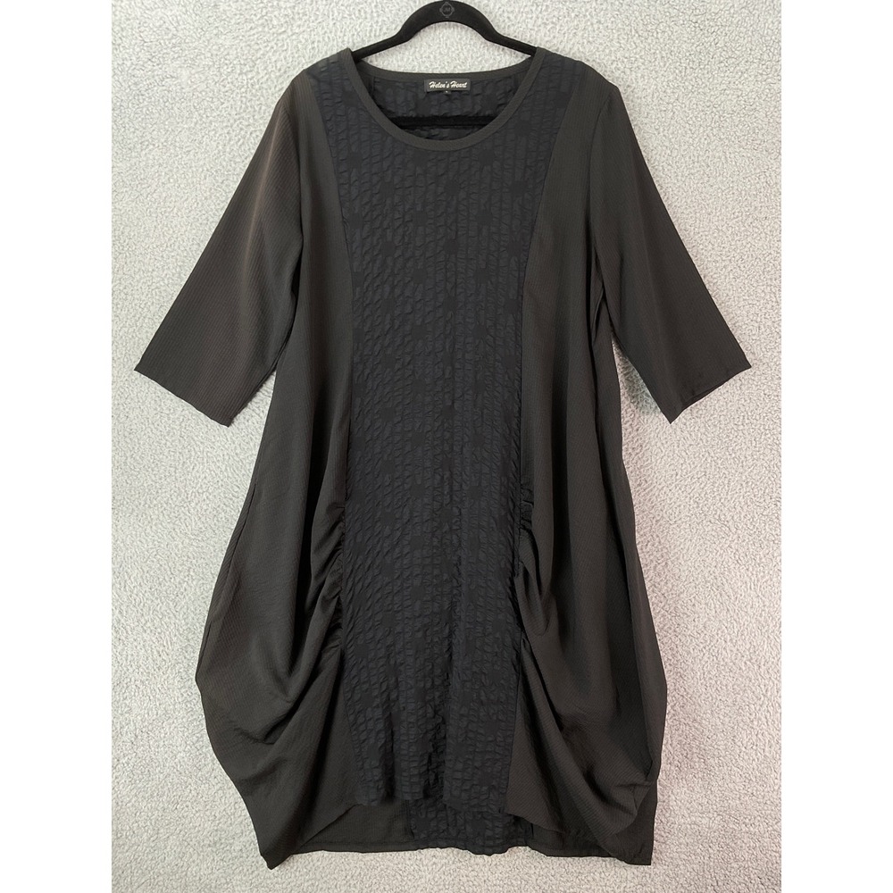 Helen's Heart Tunic Dress Women Large Black Excellent Draped Bubble Hem Textured